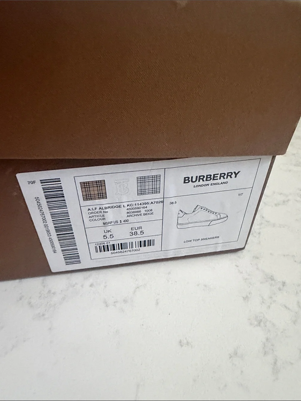 Burberry archive Beige Plaid Low-Top Sneakers with White Laces